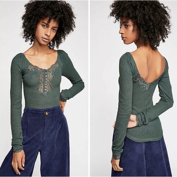 Free People To The West Green Blouse - Picture 1 of 5